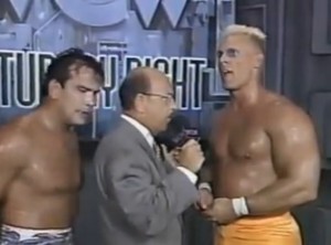Gene Okerlund interviews Ricky Steamboat and Sting