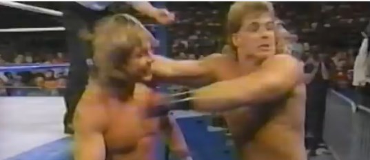 Rowdy Roddy Piper and a young Shawn Michaels duke it out on Prime Time Wrestling